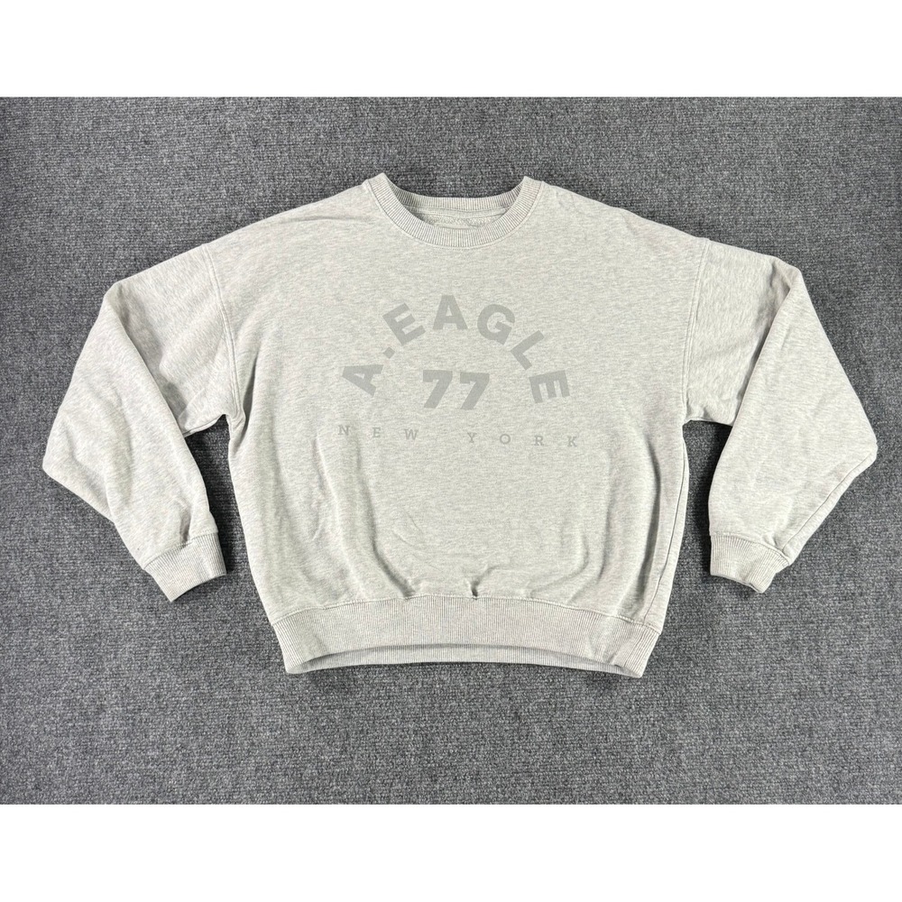 American Eagle Womens Gray Graphic Crewneck Sweatshirt A. Eagle 77 New York L/XL